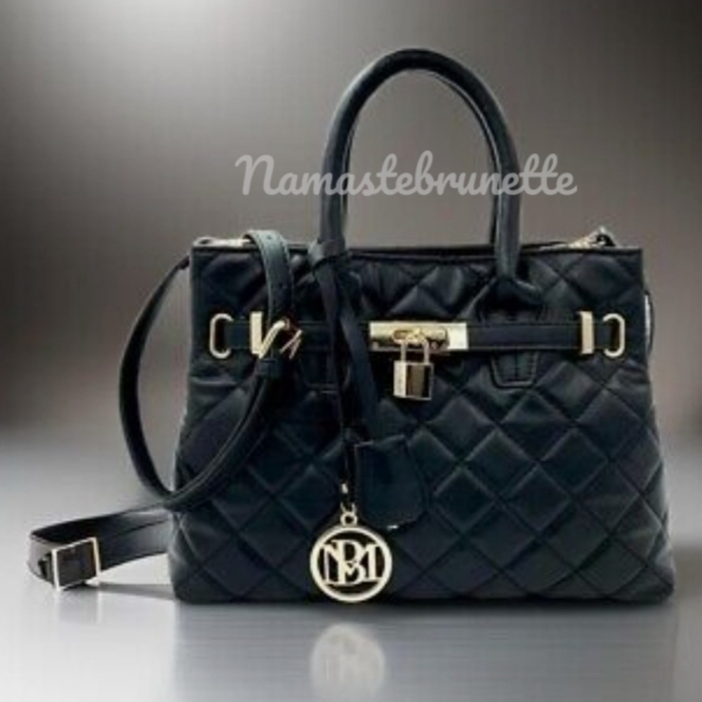 NWT $99 Badgley Mischka Mini Diamond Quilted Tote With Front Lock